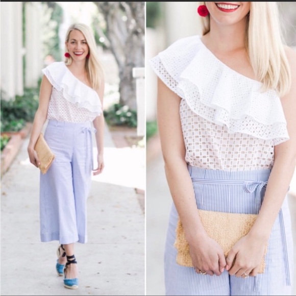 J. Crew One-Shoulder Ruffle Eyelet Top. Size 8 - Picture 5 of 13